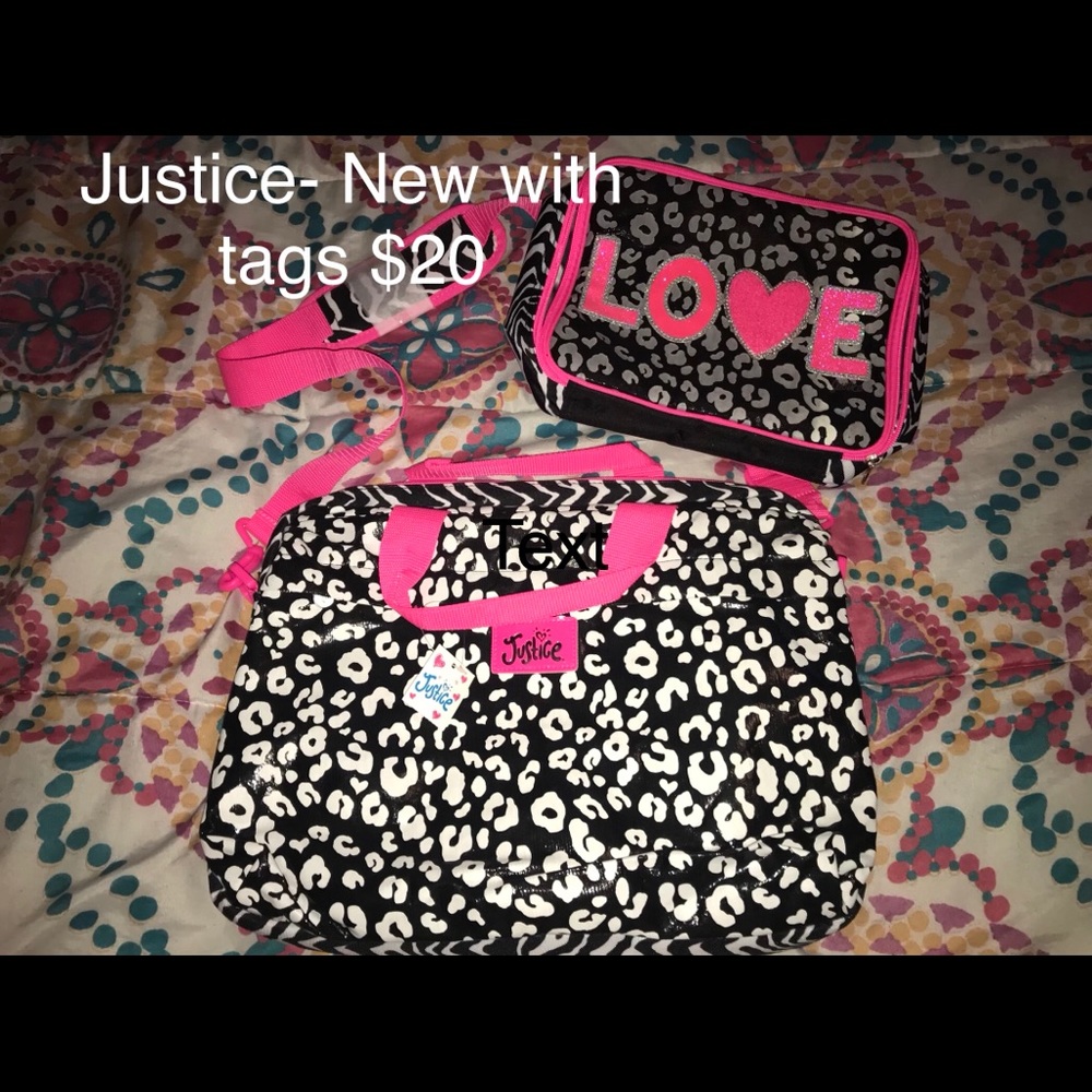 Justice book bag and lunch box